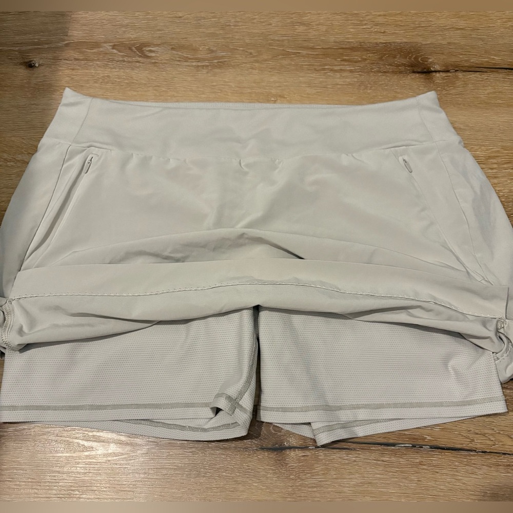 Athleta SoHo Skort Structured Tennis Skirt with 5.5” Shorts in Light Beige - Picture 5 of 8